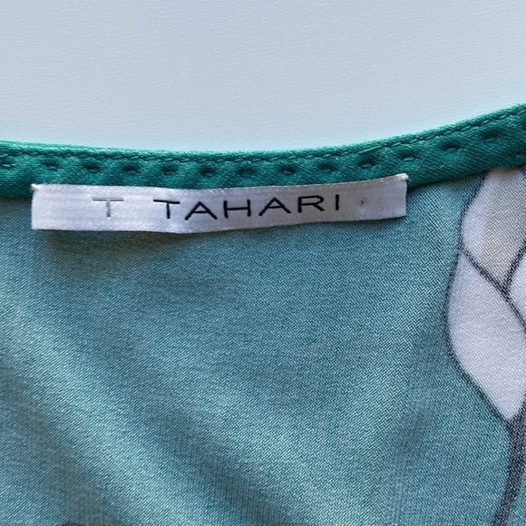 Tahari Sleeveless Teal Floral Art Deco Midi Dress Stretchy Retro Plus Size - Picture 8 of 10